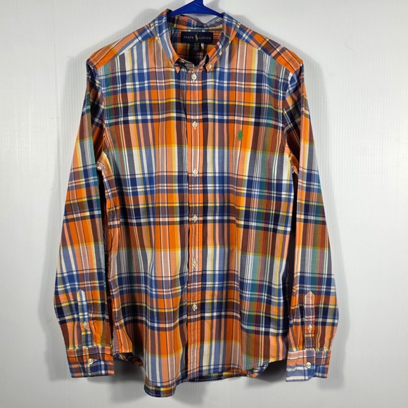 Ralph Lauren Other - Ralph Lauren Boys XL 18-20 Orange Blue Plaid Long Sleeve Button Down Shirt Pony